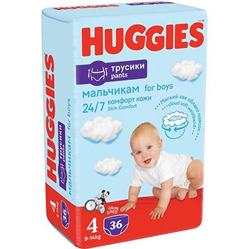 Трусики HUGGIES 4 д/хлоп 9-14кг 36шт 97335 фото